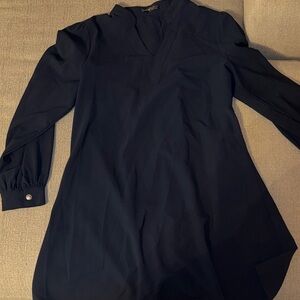 SHEIN Navy Long Sleeve V-Neck Tunic Dress